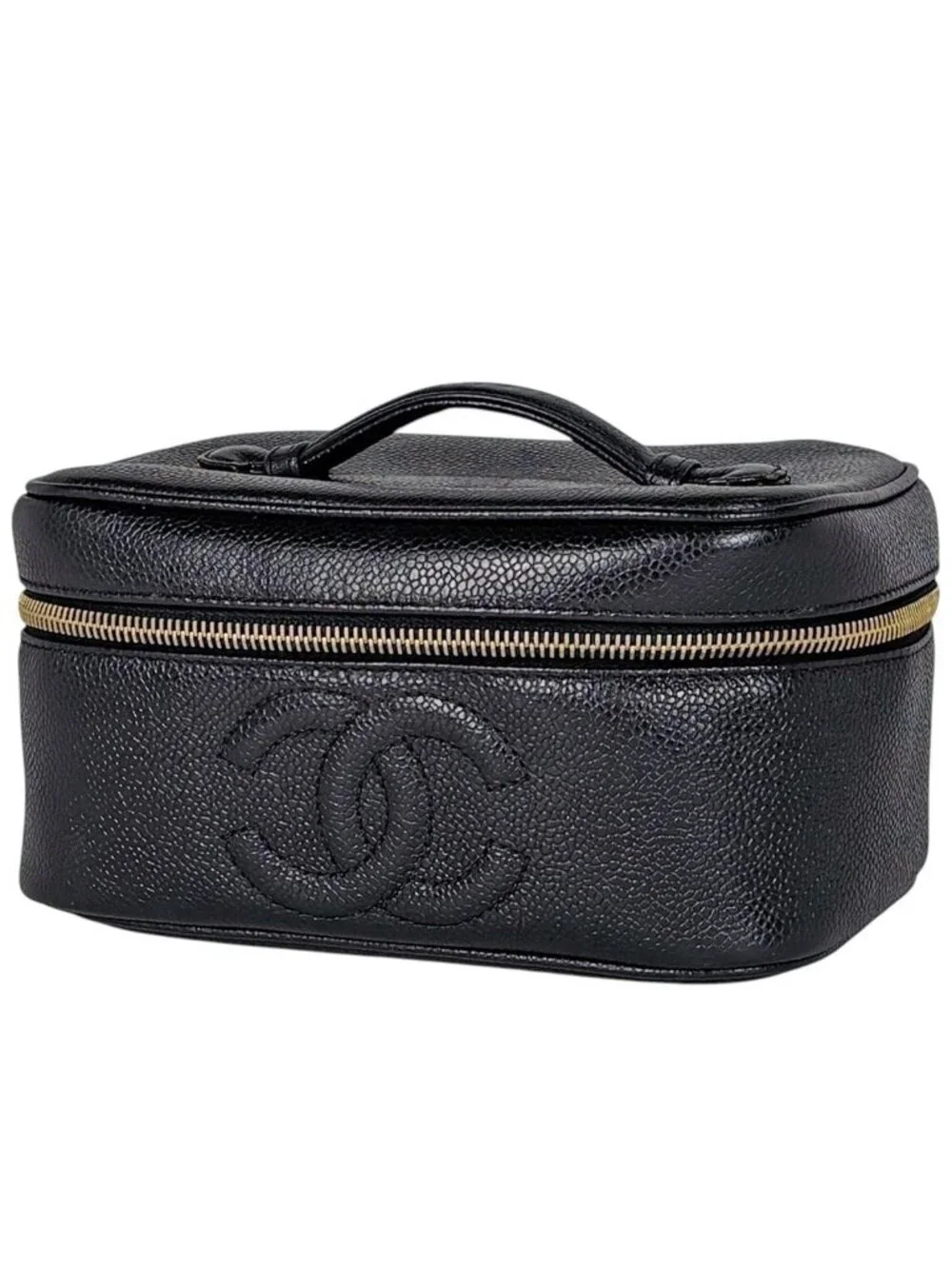Chanel Makeup Pouch CC Logo Vanity Caviar Leather Black